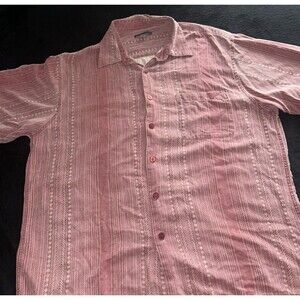 100% Silk Casual Short Sleeve Button Up XL  Johnston & Murphy Mens’s Red Design